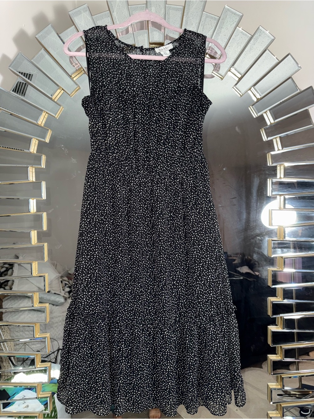 Nicole Miller Black & White Speckled Sleeveless Midi Dress